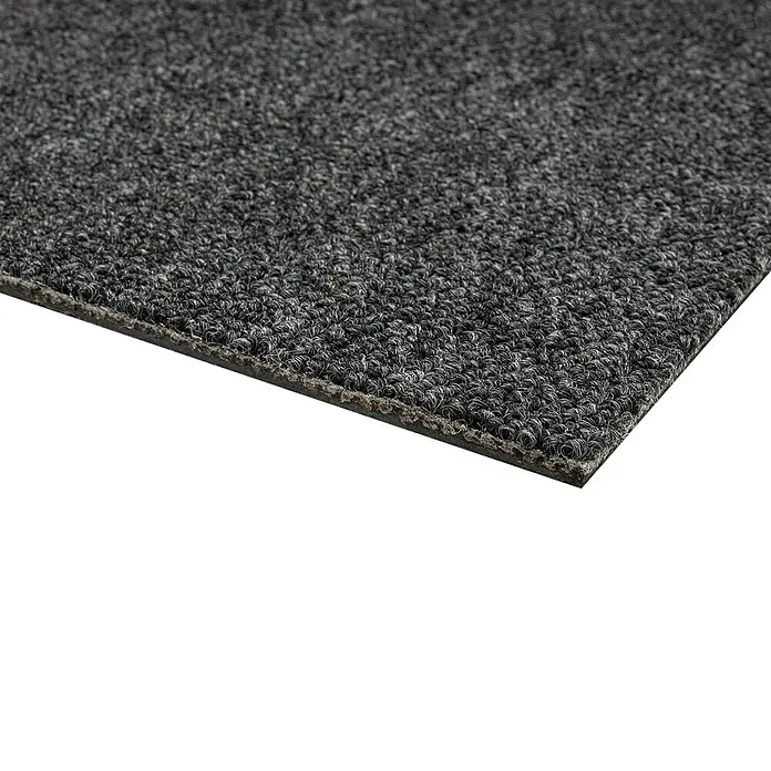 Teppichfliese Vienna - Schlinge, 100 % Polypropylen, Anthrazit - Nahaufnahme einer grauen Schmutzfangmatte mit einer strukturierten Oberfläche und einem robusten Rand. Ideal für den Eingangsbereich.