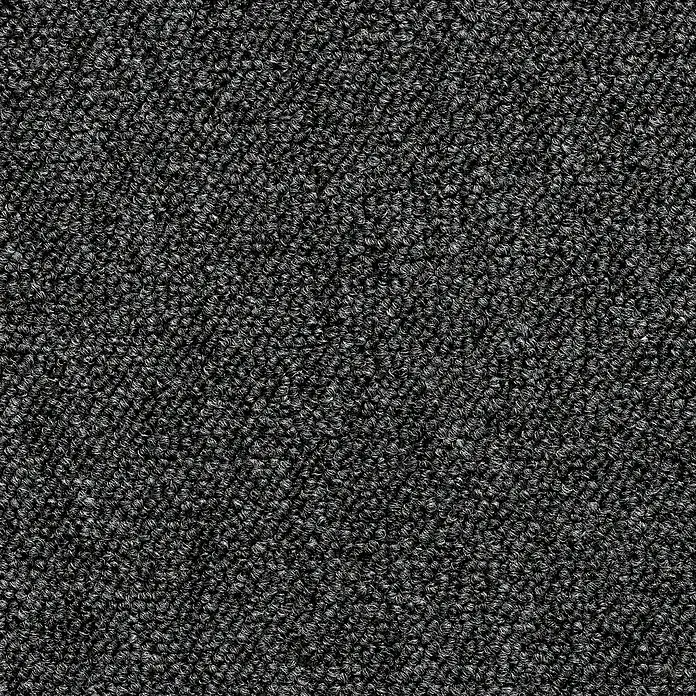 Teppichfliese Vienna - Schlinge, 100 % Polypropylen, Anthrazit - Nahaufnahme eines Teppichs mit dichter, dunkler Textur. Die robuste Oberfläche bietet eine angenehme Haptik und dezente Eleganz.