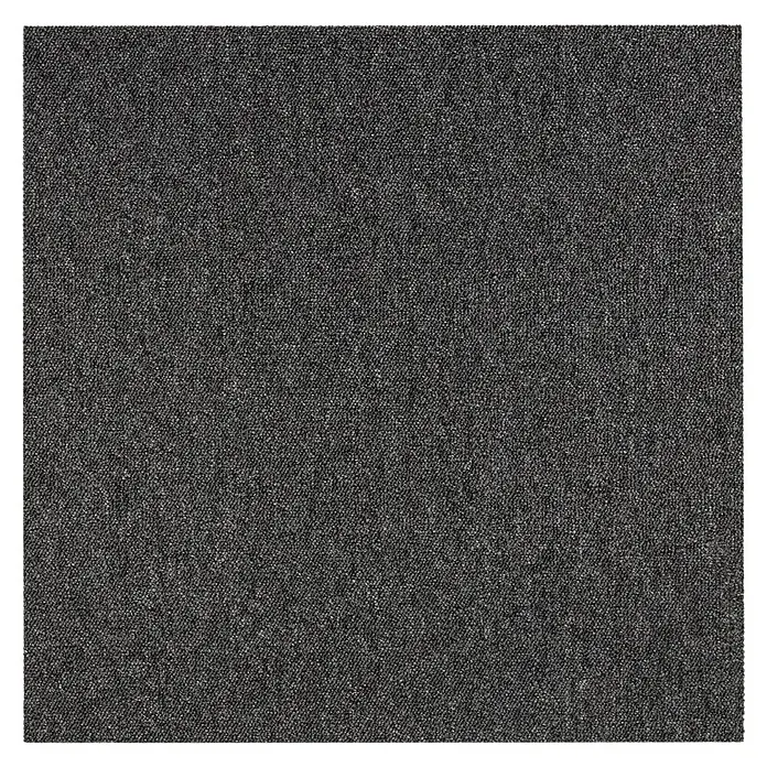 Teppichfliese Vienna - Schlinge, 100 % Polypropylen, Anthrazit - Nahaufnahme einer quadratischen, anthrazitfarbenen Teppichfliese mit feiner Textur und dezenter Musterung für moderne Bodenbeläge.