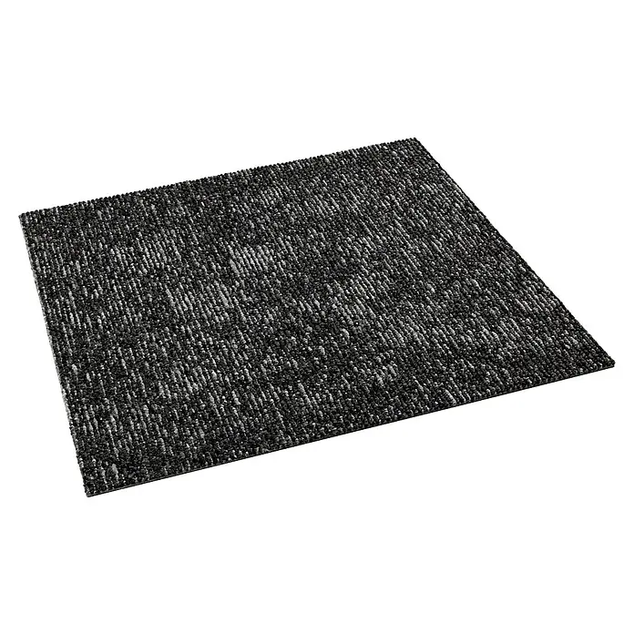 Teppichfliese Emotion - Schlinge, 100 % Polyamid SDN, Anthrazit - Nahaufnahme einer strukturierten, grauen Teppichfliese mit subtilen Farbvariationen für moderne Bodenbeläge.