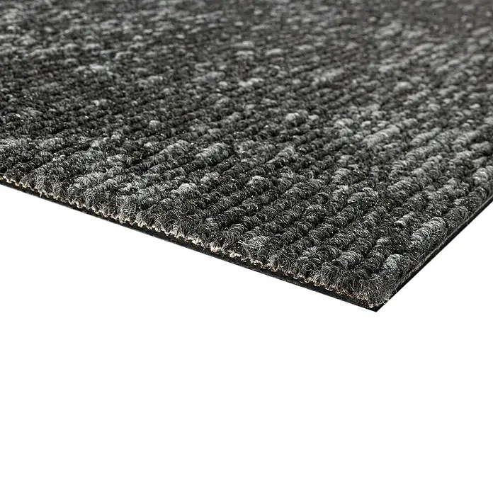 Teppichfliese Emotion - Schlinge, 100 % Polyamid SDN, Dunkelgrau - Nahaufnahme einer grauen Teppichfliese, die Textur und Detailreichtum des Produkts hervorhebt.