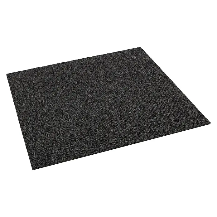Teppichfliese Solid - Schlinge, 100 % Polyamid SDN, Anthrazit - Nahaufnahme einer dunkelgrauen Teppichfliese mit feiner Textur, ideal für Büros oder Wohnräume.