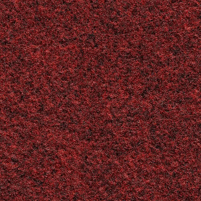 Teppichfliese Rally - Nadelfilz, 100 % Polypropylen, Rot - Detailaufnahme eines roten Teppichs mit dichter, unregelmäßiger Textur. Das Muster verleiht dem Teppich eine warme und einladende Ausstrahlung.