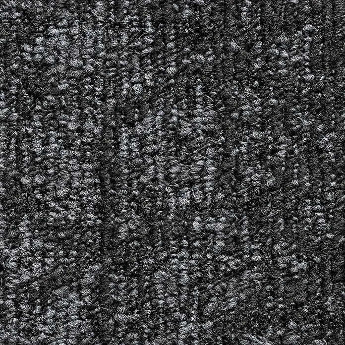 Teppichfliese Realise - Schlinge, 100 % Polypropylen, Onyx - Nahaufnahme eines dunklen Teppichs mit einer unregelmäßigen, flauschigen Textur, ideal für Wohnbereiche.