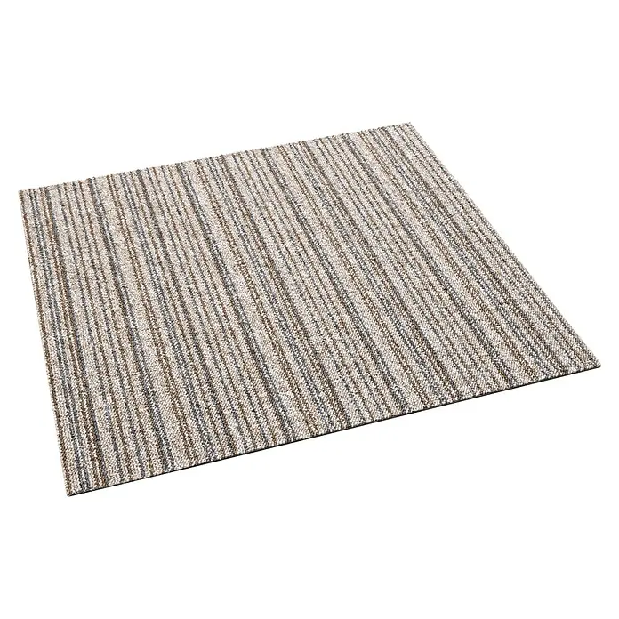 Teppichfliese Vienna - Schlinge, 100 % Polypropylen, Braun Gestreift - Teppichfliese mit gestreiftem Muster in Beige, Grau und Braun, ideal für Büro oder Wohnbereich, robust und stilvoll.