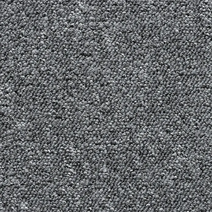Teppichfliese Vienna - Schlinge, 100 % Polypropylen, Mittelgrau - Detailaufnahme eines grauen Teppichs. Die Textur des Teppichs ist dicht und weist eine feine Musterung auf.