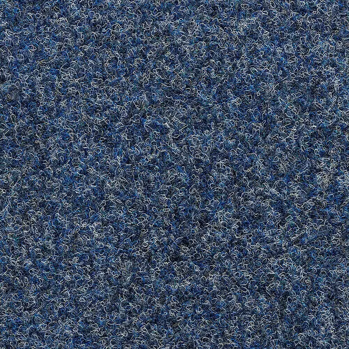 Teppichfliese Rally - Nadelfilz, 100 % Polypropylen, Jeansblau - Nahaufnahme eines Teppichs mit blauen, grauen und weißen Fasern, der eine dichte, strukturierte Oberfläche zeigt. Textiler Bodenbelag.
