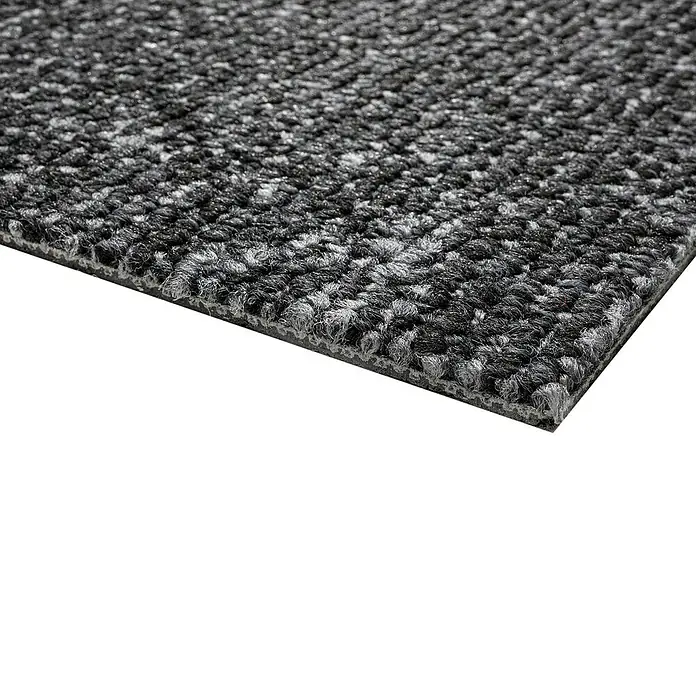Teppichfliese Explore - Schlinge, 100 % Polypropylen, Metal - Nahaufnahme einer grauen, melierten Schmutzfangmatte mit robuster Textur, ideal für Eingänge.