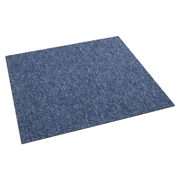 Teppichfliese Vienna - Schlinge, 100 % Polypropylen, Blau - Detailaufnahme einer blauen Teppichfliese mit feiner Textur, ideal für moderne Büros und Wohnräume.