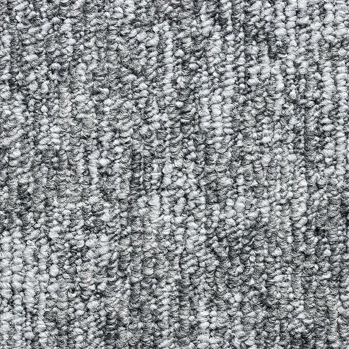 Teppichfliese Realise - Schlinge, 100 % Polypropylen, Silver - Nahaufnahme eines grauen Teppichs mit einer dichten, strukturierten Oberfläche, ideal für Wohn- oder Bürobereiche, die Komfort und Wärme suchen.