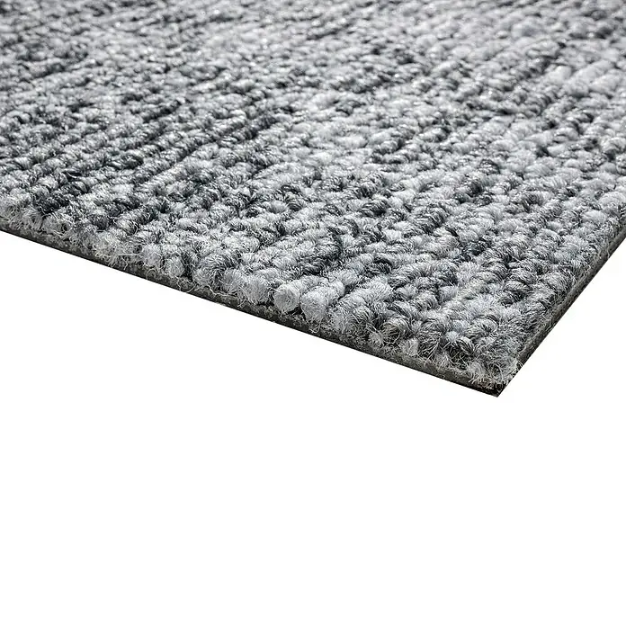 Teppichfliese Realise - Schlinge, 100 % Polypropylen, Silver - Nahaufnahme eines grauen Teppichfliesenmusters. Ideal für moderne Büros und Wohnräume, bietet er sowohl Stil als auch Funktionalität.