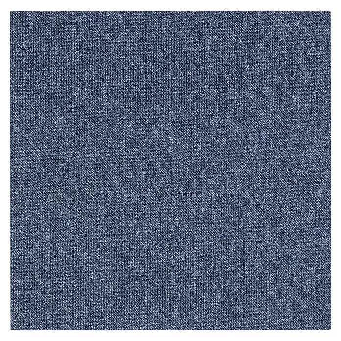 Teppichfliese Vienna - Schlinge, 100 % Polypropylen, Blau - Nahaufnahme eines dunkelblauen Teppichbodens mit feiner Textur, ideal für Wohn- oder Geschäftsräume.