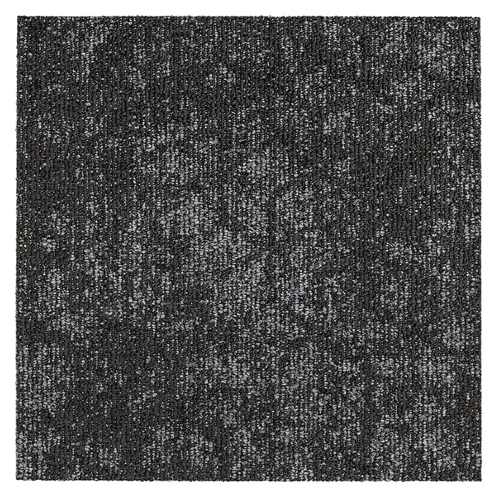 Teppichfliese Realise - Schlinge, 100 % Polypropylen, Onyx - Nahaufnahme einer quadratischen, grauen Teppichfliese mit einer feinen, melierten Textur für moderne Innenräume.