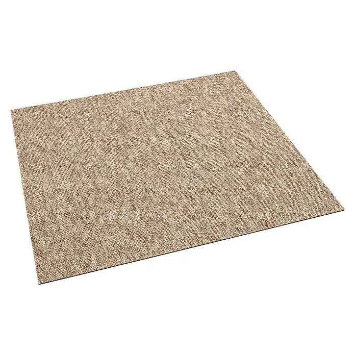 Teppichfliese Vienna - Schlinge, 100 % Polypropylen, Beige - Nahaufnahme eines beigen Teppichs mit gewebter Textur, ideal für eine gemütliche Raumgestaltung.