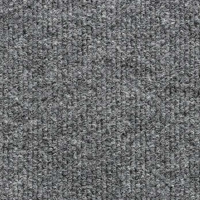 Teppichfliese Sprinter - Nadelfilz, 80 % Polypropylen, 20 % recyceltes PET, Hellgrau - Detailaufnahme eines grauen Teppichs mit dichter, strukturierter Oberfläche, die Strapazierfähigkeit und Komfort vereint.