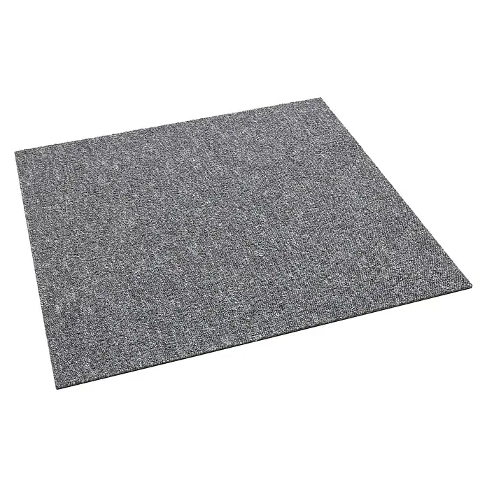 Teppichfliese Vienna - Schlinge, 100 % Polypropylen, Mittelgrau - Dieses Bild zeigt eine graue Teppichfliese mit einer feinen Textur, ideal für Büros oder Wohnräume. Die Fliese bietet Komfort und eine stilvolle Optik.
