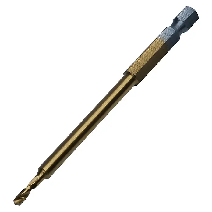 Fast Stufenbohrer - Stahl, Durchmesser: 3 mm - Goldfarbener Spiralbohrer mit silbernem Sechskantschaft für schnellen Wechsel.