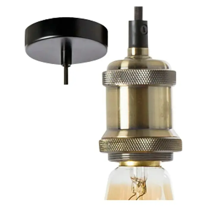 Schuller Lámpara colgante Cuero - 40 W, L x An x Al: 5 x 5 x 96 cm, Oro, E27 - Portalámparas de latón con florón de techo negro. El accesorio es adecuado para bombillas vintage y añade un aspecto industrial.