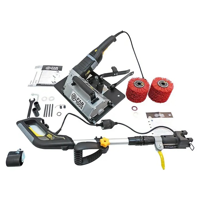 Fartools Pulidora de suelos REX H 200 - 1.800 W - El eliminador de óxido FAR Tools con mango telescópico es ideal para la eliminación de óxido sin esfuerzo. Incluye accesorios para diversas aplicaciones.