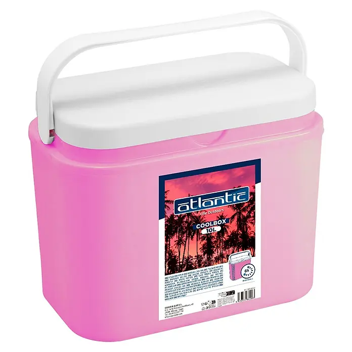 Kühlbox - L x B x H: 33 x 20 x 26 cm, Pink, 10 l - Rosa Kühlbox aus Kunststoff mit weißem Deckel und Griff. Die 10L Kühlbox ist für den Außeneinsatz gedacht.