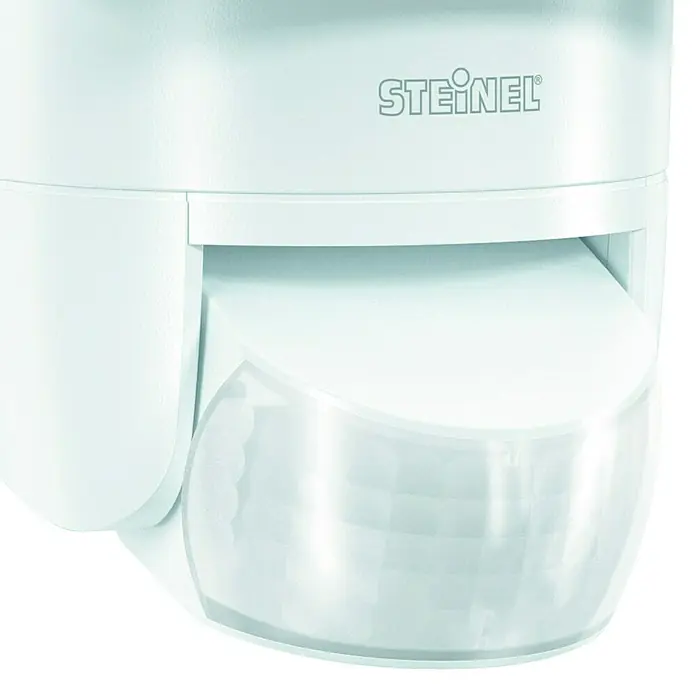 Steinel LED-Strahler XLED home 2 XL S weiß - 19,3 W, L x B x H: 161 x 180 x 214 mm, Weiß - Nahaufnahme eines weißen Steinel-Bewegungsmelders, ideal für die automatische Lichtsteuerung im Außenbereich.