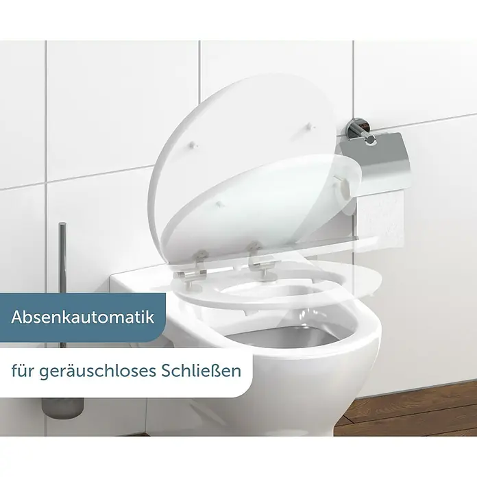 Schütte WC-Sitz Flowers and Wood - MDF, Grau/Rosa, Mit Absenkautomatik - WC-Sitz mit Absenkautomatik. Sanftes und geräuschloses Schließen des Toilettendeckels dank integrierter Absenkautomatik für mehr Komfort im Badezimmer.