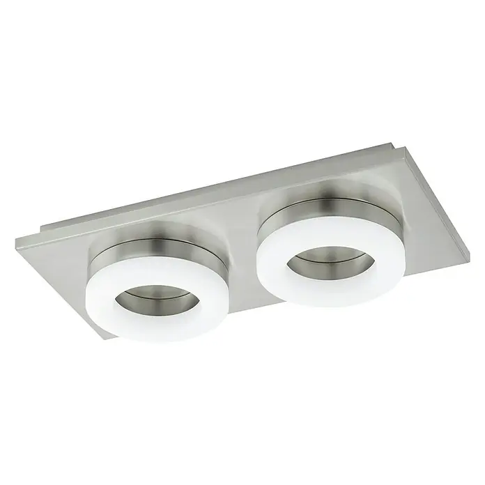 Eglo LED-Deckenleuchte Palena - 3,8 W, L x B x H: 29,5 x 14,5 x 5,5 cm, Nickel matt, 2 Stk. - Moderne LED-Deckenleuchte mit zwei runden Leuchten und einer rechteckigen Basis aus gebürstetem Metall. Elegante Beleuchtung für Innenräume.