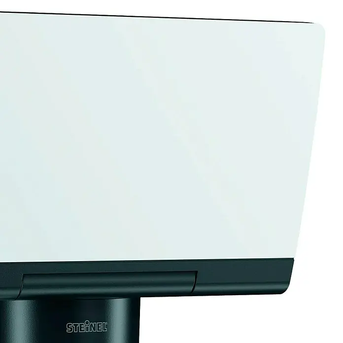 Steinel LED-Sensor-Strahler XLED home 2 S schwarz - 13,7 W, L x B x H: 161 x 180 x 218 mm, Schwarz, IP44 - Nahaufnahme einer Steinel-Außenleuchte mit Bewegungsmelder, ideal für die Wandmontage und zur Beleuchtung von Haus und Garten.