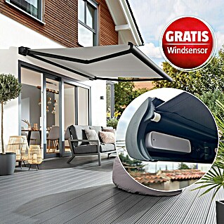 Sunfun Vollkassettenmarkise Elba + Gratis Windsensor (Grau, Farbe Gestell: Tiefschwarz, Breite: 3 m, Ausfall: 2,5 m)