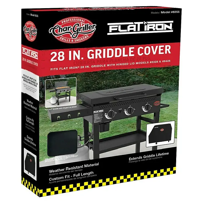 Char-Griller Grill-Schutzhülle - Passend für: Flat Iron 3-Burner Gas Griddle - Schwarze, wetterbeständige 28-Zoll-Grillplattenabdeckung für Char-Griller Flat Iron Modelle, bietet vollständigen Schutz.