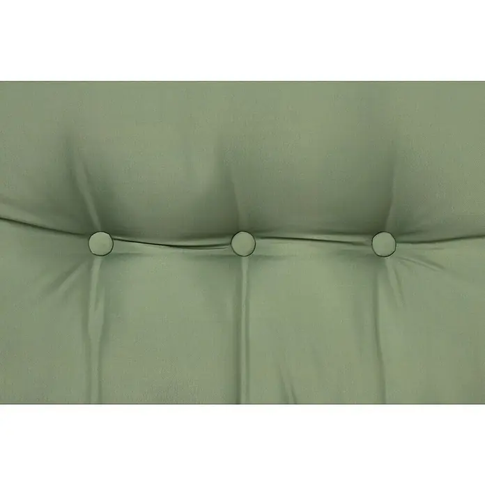 Cojín para respaldo de palet water resist - 60 x 40 x 10 cm, Verde - Primer plano de un cojín verde con tres botones, que transmite una sensación de calma y confort acogedor.