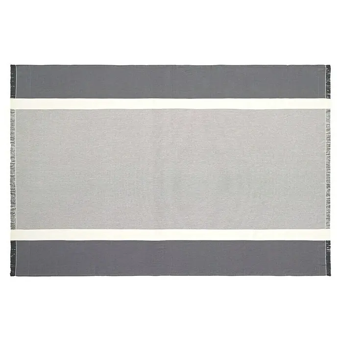 Manta para sofá Vigore Rayas - Textil, Antracita - Un camino de mesa de tela gris con borde blanco, perfecto para una decoración de mesa moderna. Su textura añade elegancia y estilo.