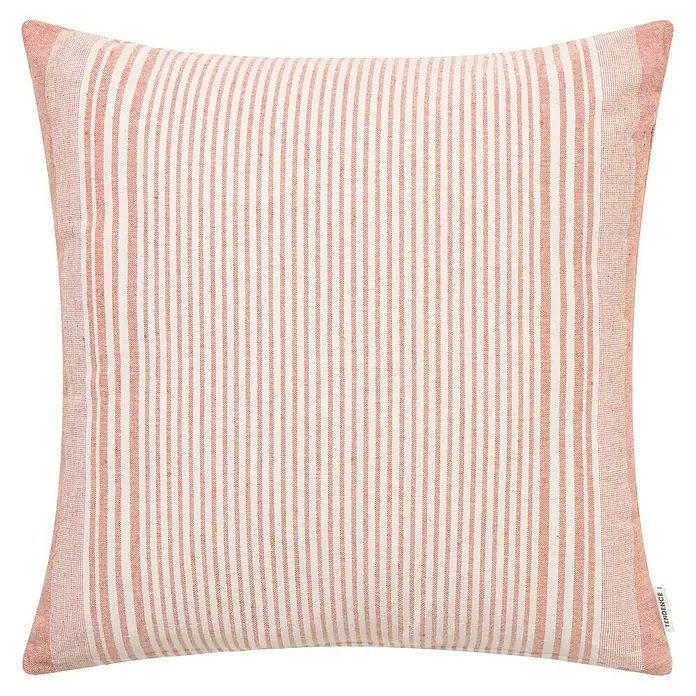 Cojín Raya Tejido - 45 x 45 cm, Textil, Caldera, Cuadrado - Un cojín decorativo cuadrado con un delicado patrón de rayas en blanco y rosa, que añade un toque de elegancia a cualquier espacio.