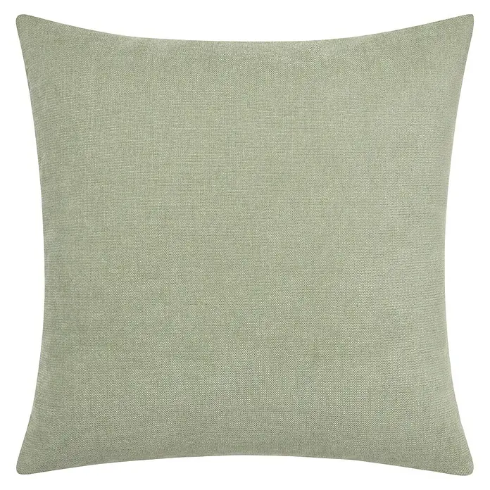 Cojín Chenilla - 45 x 45 cm, Poliéster, Verde, Cuadrado - Primer plano de un cojín cuadrado verde claro con una textura sutil, ideal para cualquier decoración.