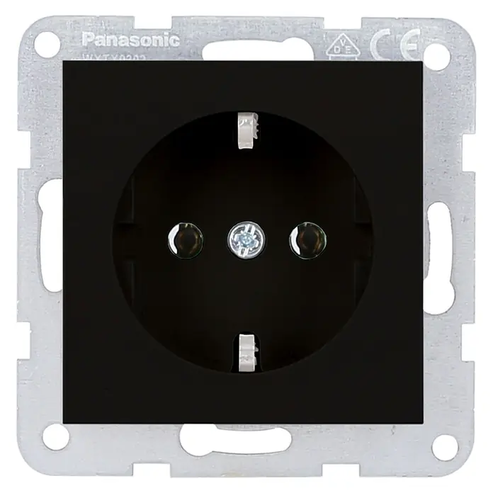 Panasonic Karre Plus 55 Steckdose WDTT03029EBE-EU1 - Schwarz matt, Matt, Metall, Unterputzmontage - Schwarze Panasonic Steckdose mit Rahmen zur Stromversorgung in Innenräumen.