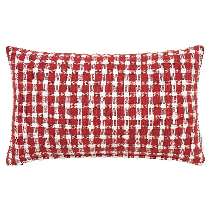 Cojín Cuadro Momoa - 50 x 30 cm, Textil, Rojo, Rectangular - Cojín decorativo a cuadros rojo y blanco, un complemento acogedor y elegante para cualquier decoración del hogar. Perfecto para añadir confort.