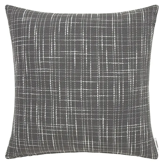 Cojín Cuadro Vibes - 45 x 45 cm, Textil, Acero, Cuadrado - Cojín cuadrado gris con patrón de cuadrícula blanca minimalista, ideal para detalles decorativos y del hogar.