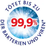 Tötet bis zu 99,9 % der Bakterien und Viren*