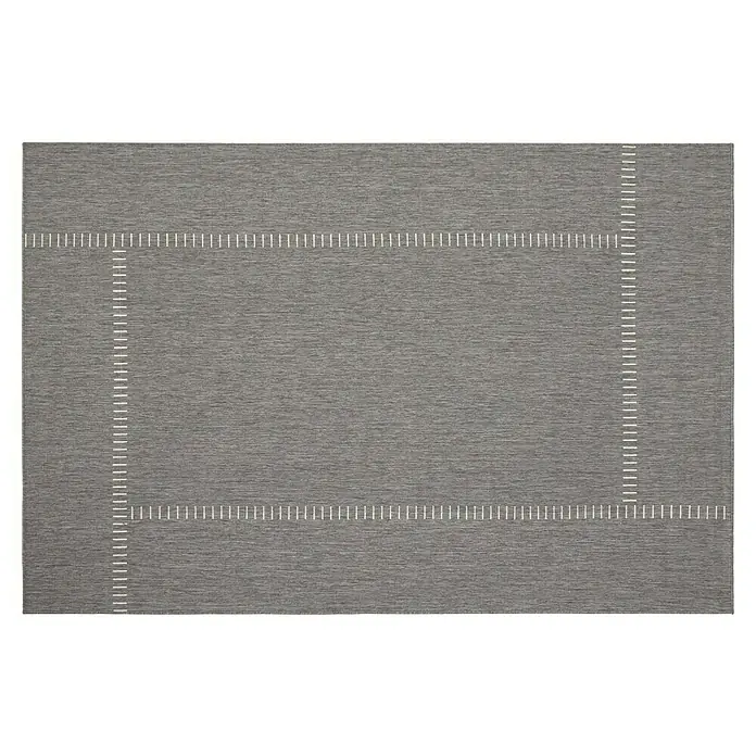 Alfombra exterior reversible In/Out Pespunte - Silver, 230 x 160 cm, Polipropileno - Alfombra gris con diseño rectangular y detalles blancos perimetrales. Diseño elegante, ideal para realzar cualquier estancia.