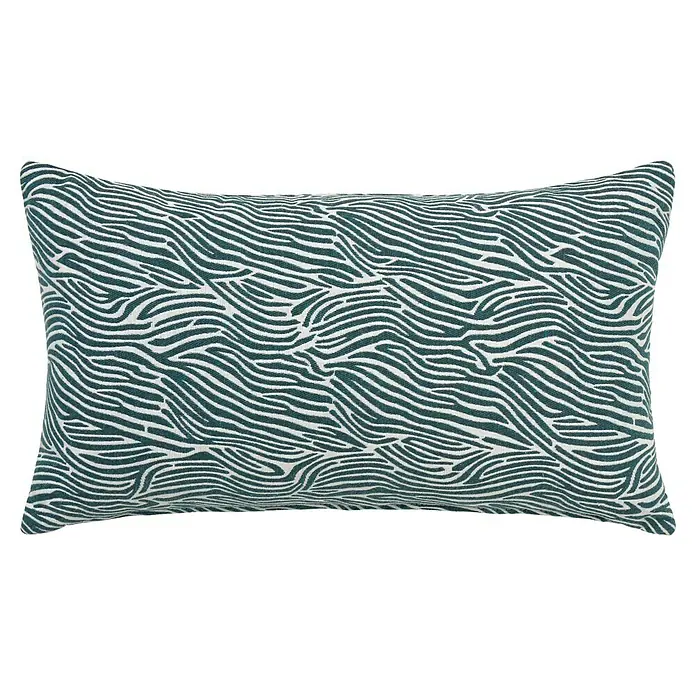 Cojín Jacquard Cebra - 50 x 30 cm, Textil, Verde, Rectangular - Cojín decorativo con patrón abstracto en blanco y verde. El cojín es rectangular y tiene un aspecto moderno gracias al diseño dinámico.
