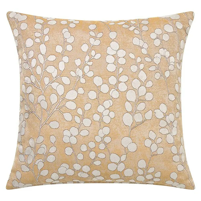 Cojín Jacquard Dayla - 45 x 45 cm, Textil, Mostaza, Cuadrado - Cojín decorativo con diseño de hojas. El cojín amarillo con hojas blancas es un complemento elegante para cualquier hogar y ofrece comodidad.