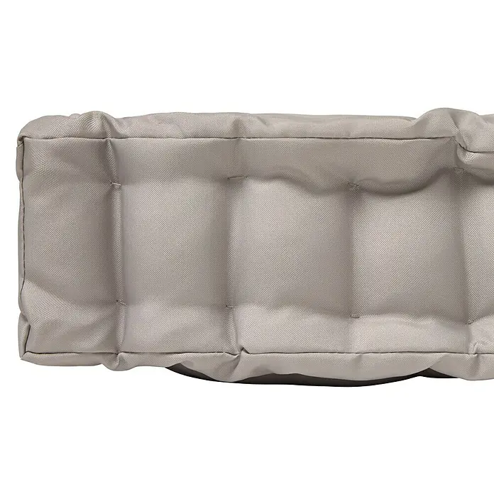 Cojín para asiento de palet water resist - Taupe, L x An x Al: 80 x 60 x 10 cm, 100% poliéster - Primer plano de un cojín o colchón acolchado de color gris claro con secciones rectangulares, ideal para muebles de interior o exterior.