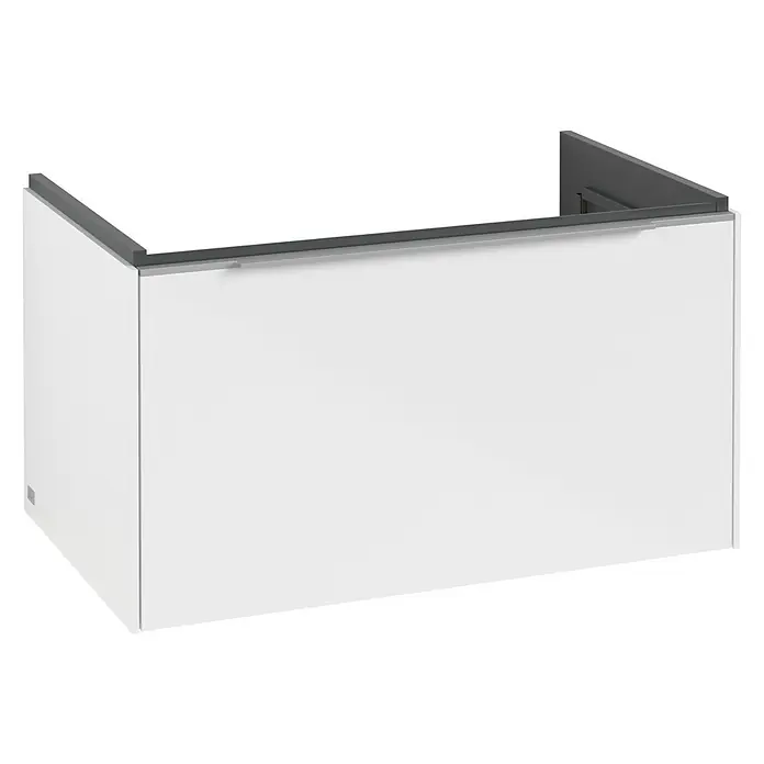 Villeroy & Boch Subway 3.0 Waschbeckenunterschrank - Brilliant White, Anzahl Schubladen: 1 Stk., Farbe Griff: Aluminium glänzend, B x T x H: 77,2 x 47,8 x 42,9 cm, Mit Beleuchtung - Eine schlichte, moderne Badezimmer-Verkleidung in Weiß mit grauen Akzenten. Ideal für eine stilvolle Badgestaltung.