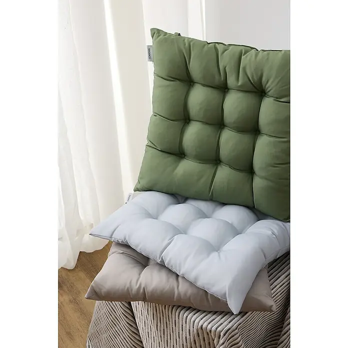 Cojín para silla water resist - 45 x 45 x 5 cm, Verde - Cojines decorativos para asiento en verde, blanco y beige con capitoné, que aportan confort y estilo a cualquier hogar.