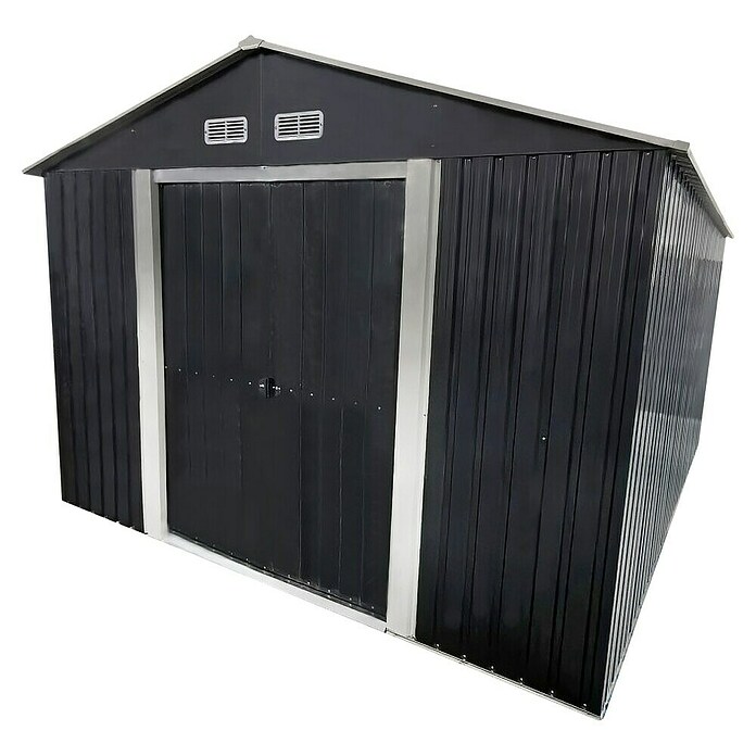 Gerätehaus (Außenmaß inkl. Dachüberstand (B x T): 300 x 303 cm, Firsthöhe: 2,14 m, Stahl, Anthrazit) | BAUHAUS
