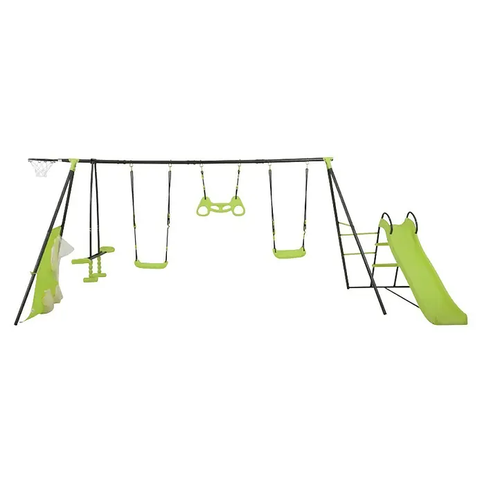 Kinderspielturm Maks II - L x B x H: 480 x 185 x 195 cm, Hellgrün - Kindergerechtes Spielplatzgerät mit Schaukeln, Rutsche und Basketballkorb für endlosen Spaß im Freien.