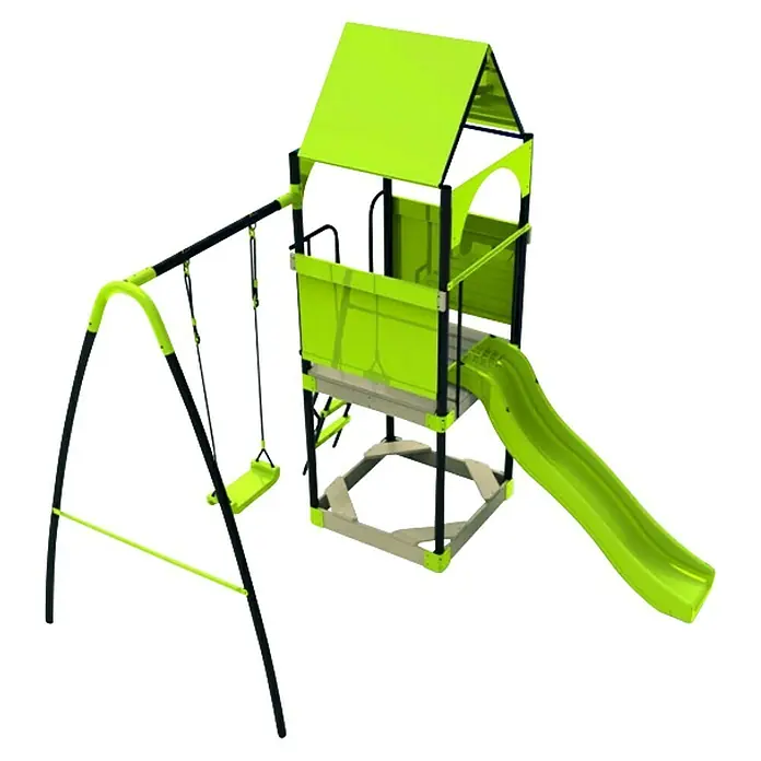 Kinderspielturm Katjek - L x B x H: 295 x 215 x 260 cm, Hellgrün - Abenteuerlicher Spielturm mit Rutsche und Schaukel für Kinder. Das perfekte Spielgerät für den Garten.