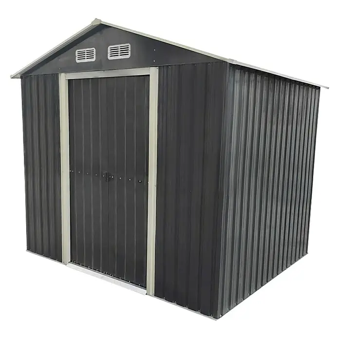Gerätehaus - Außenmaß inkl. Dachüberstand (B x T): 237 x 195 cm, Firsthöhe: 2,08 m, Stahl, Anthrazit - Stabiles Metall-Gartenhaus mit Doppeltür für die sichere Aufbewahrung von Gartengeräten und Werkzeugen. Robust und langlebig.