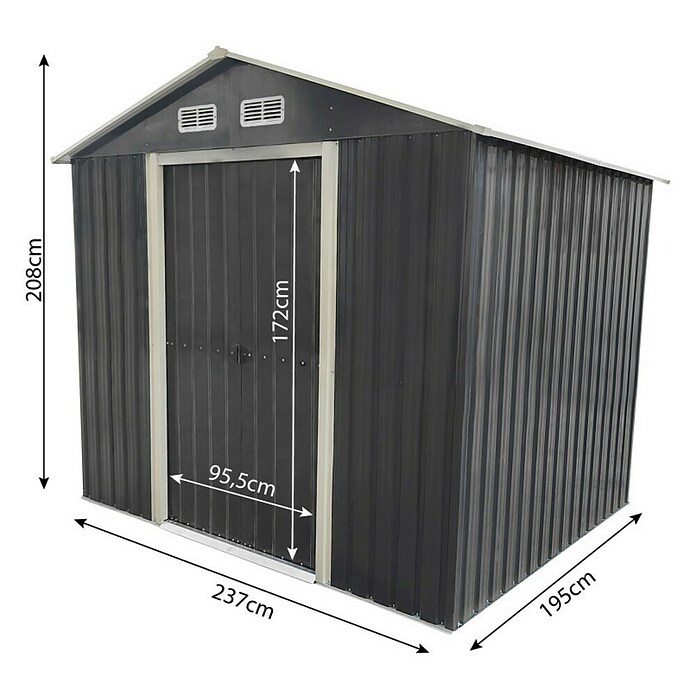 Gerätehaus (Außenmaß inkl. Dachüberstand (B x T): 237 x 195 cm, Firsthöhe: 2,08 m, Stahl, Anthrazit) | BAUHAUS