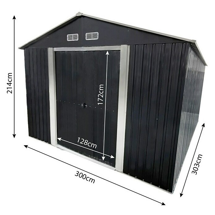 Gerätehaus (Außenmaß inkl. Dachüberstand (B x T): 300 x 303 cm, Firsthöhe: 2,14 m, Stahl, Anthrazit) | BAUHAUS